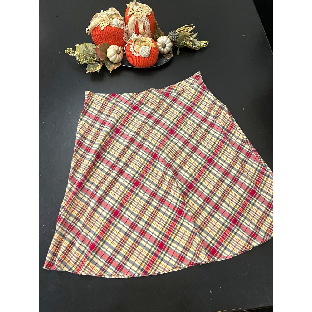 Tommy Hilfiger Y2K VTG Red Tan Colorful Plaid ALine Knee Length Skirt Sz 22 Fall
